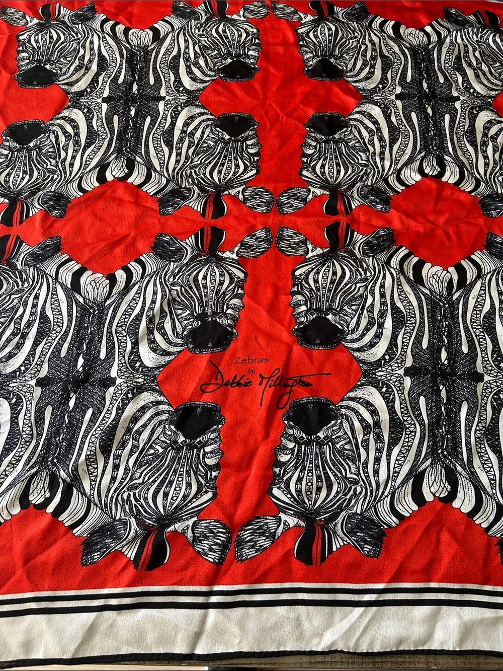 Red Zebra Print Silk-Feel Scarf by